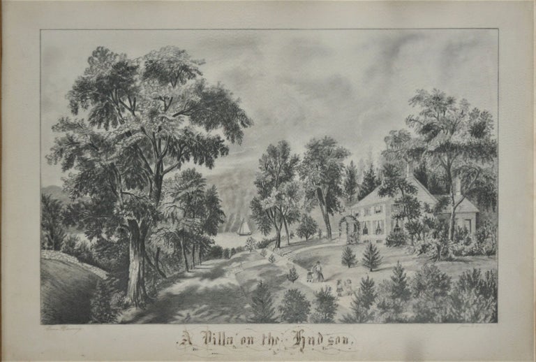 Item #24320 A Villa on the Hudson, a young woman's superb pencil drawing of the image after Currier & Ives. Anna Harmony, artist.