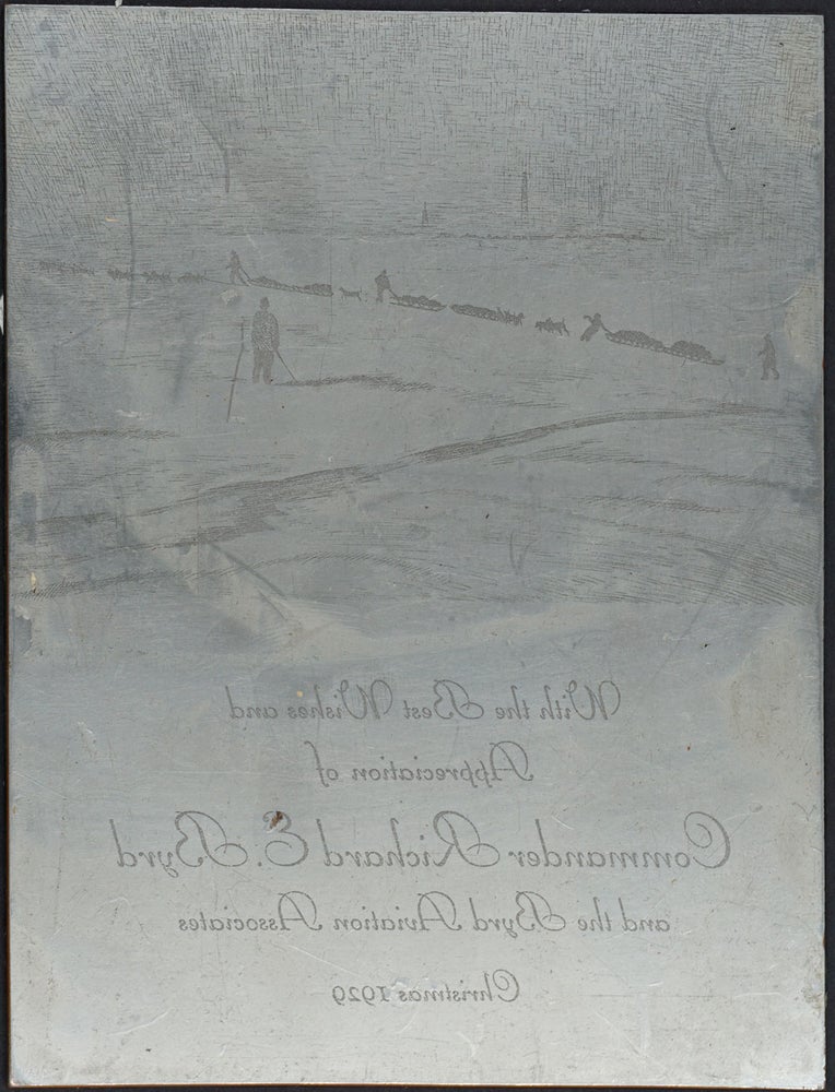 Item #24332 Byrd Aviation Association Printing plate for the Christmas card sent in 1929. Richard E. Byrd.