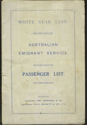 Item #24347 White Star Line. Australian Emigrant Service. Passenger List. Immigration