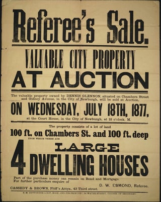 Item #24402 Newburgh NY Property Auction. "Referee's Sale" Broadside. Hudson River, Newburgh