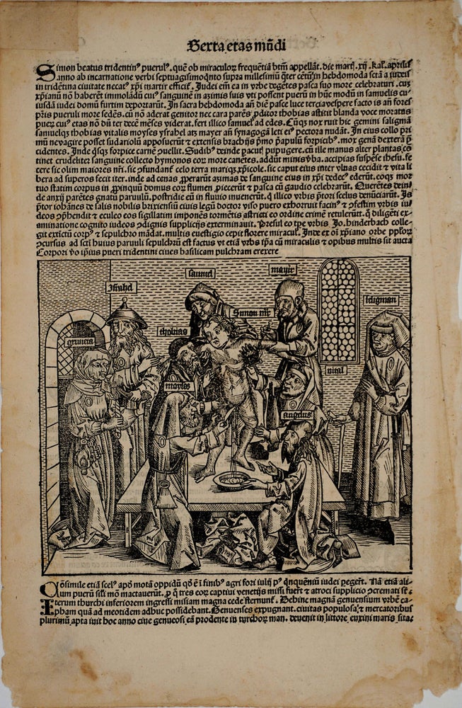 Item #24422 Halley's Comet and Anti-Semitism in 1493, from the Nuremberg Chronicle. Woodblock. Hartmann Schedel, Michel Wolgemuth, Wilhelm Pleydenwurff, ills.