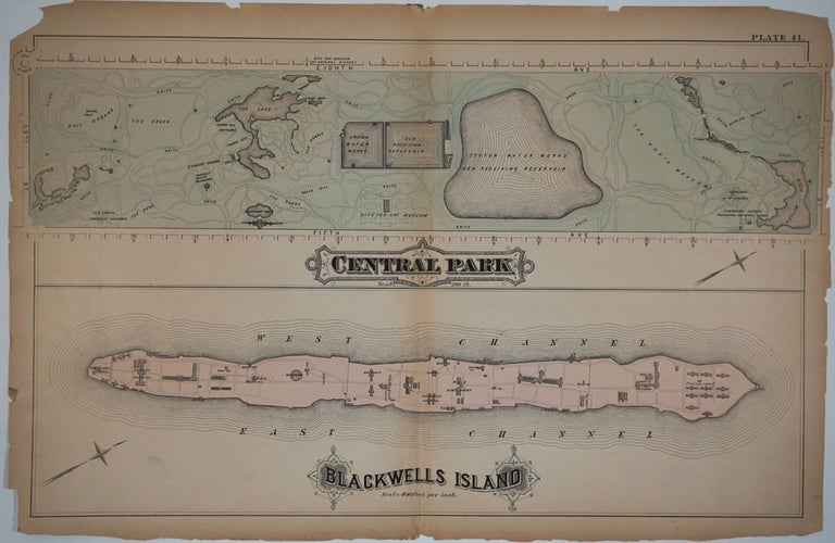 Item #24445 "Central Park. Blackwells Island". Maps printed on 1 sheet. George W. Bromley, Walter S.