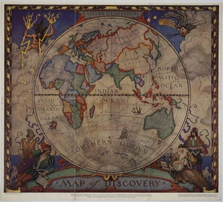 Item #24448 Map of Discovery. Western Hemisphere [with] Eastern Hemisphere. 2 Maps. N. C. Wyeth