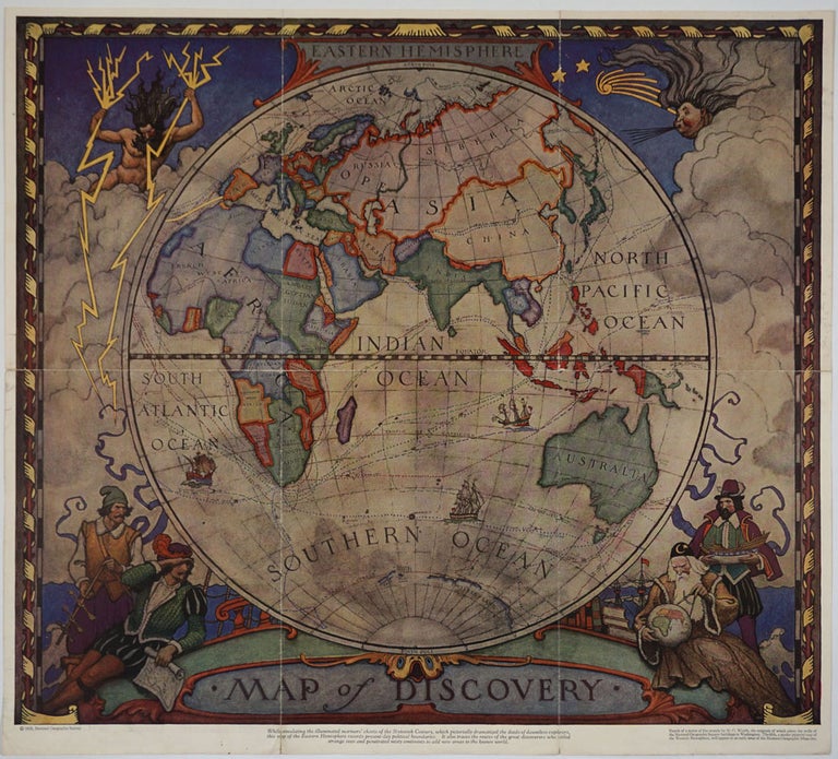 Item #24448 Map of Discovery. Western Hemisphere [with] Eastern Hemisphere. 2 Maps. N. C. Wyeth.