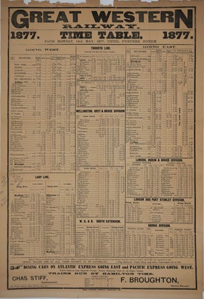 Item #24454 Great Western Railway Time Table, 1877. Canadian railway which served US northeast. ...