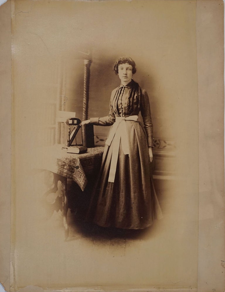 Item #24457 Woman with Stereoscopic Viewer. Large albumen photograph. Photography, Women.