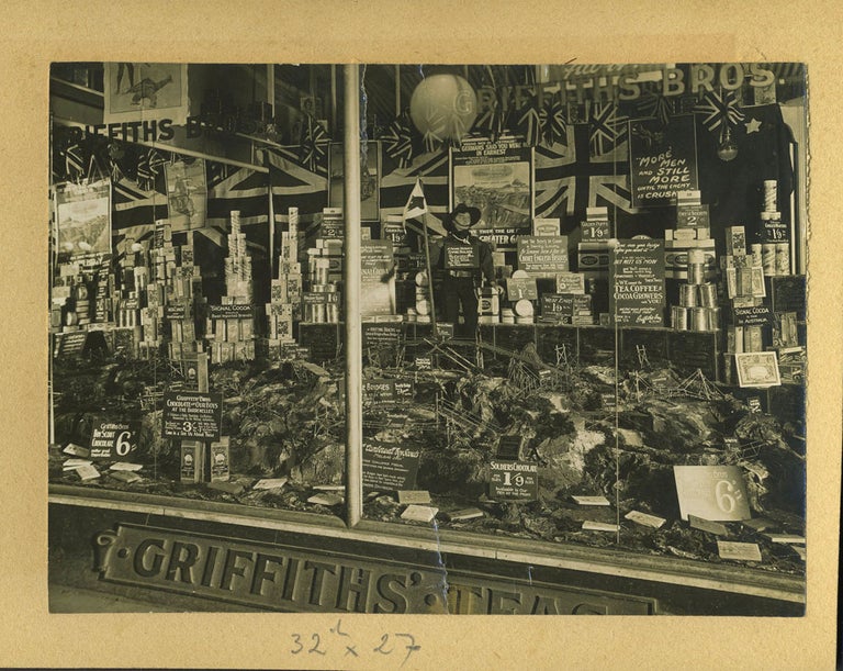Item #24468 "Chocolate for our boys at the Dardanelles", Griffiths' Teas window display. Photograph. WWI, Australia.