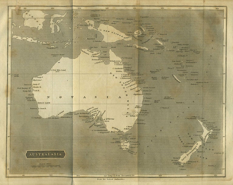 Item #24469 Australasia. Map with Australia marked "Notasia" Map, W. Lowry.
