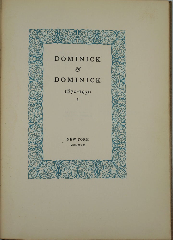 Item #24479 Dominick and Dominick 1870-1930. Signed. New York, Wall St.