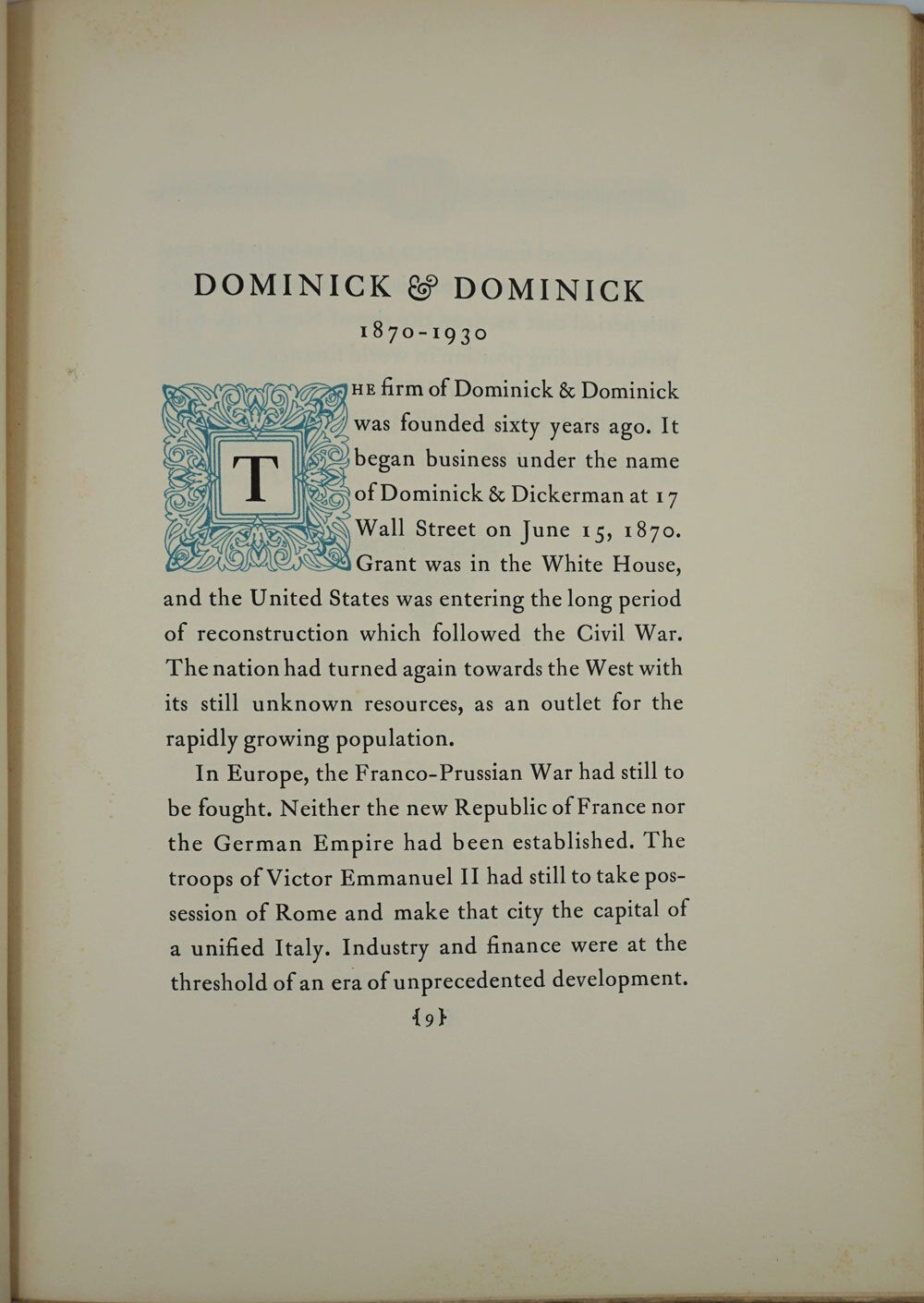 Dominick Dominick and Dominick 1870-1930. Signed | New York, Wall St | Limited ...