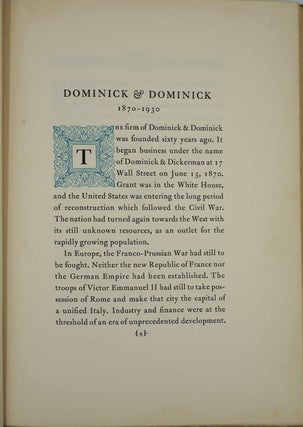 Dominick and Dominick 1870-1930. Signed.