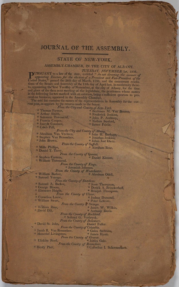 Item #24488 Journal of the Assembly of the State of New York. Governor Daniel D. Tompkins.