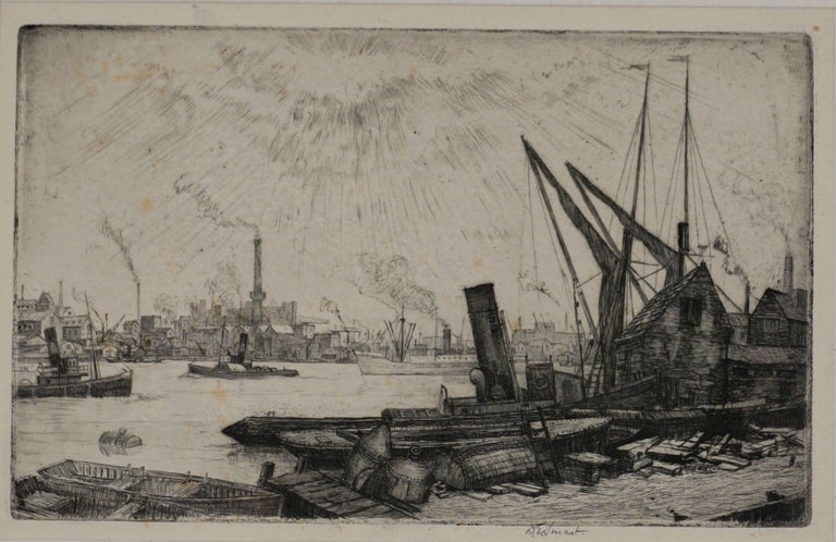 Item #24506 "Thames Derelicts". Signed etching. Douglas Ian Smart.
