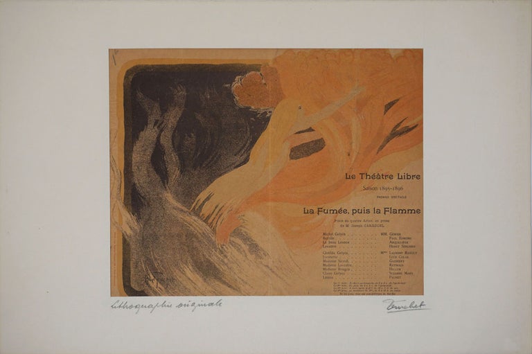 Item #24508 "Le Theatre Libre Saison 1895-1896. La Fumee, puis la Flamme". Color lithograph broadsheet. Louis Abel-Truchet, Joseph Caraguel.