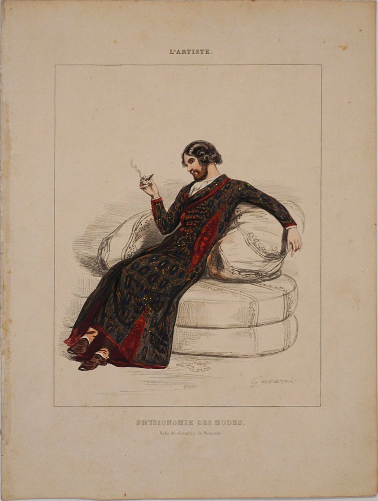 Item #24512 L'Artiste. Physionomie des Modes. Robe de Chambre de Humann. Lithograph. Paul Gavarni.