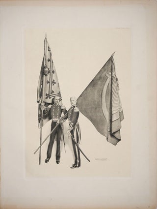 Item #24535 Military men with Irish and French flags. Lithograph. Byam Shaw