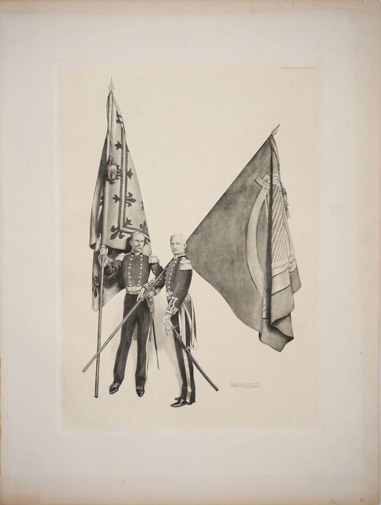 Item #24535 Military men with Irish and French flags. Lithograph. Byam Shaw.