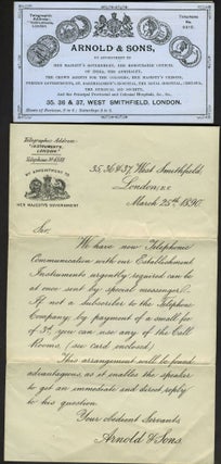 Item #24615 London firm acquires first telephone. Folding engraved card [with] business card....