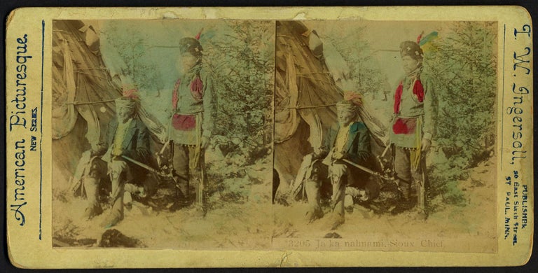 Item #24633 "Ja ka nahnami, Sioux Chief". Native American stereoview card. Truman Ward Ingersoll.