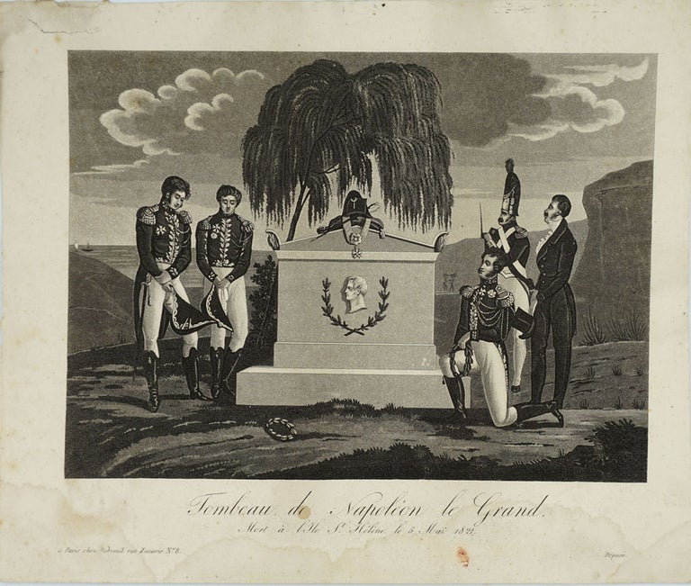Item #24668 Tombeau de Napoleon le Grand. Mort a l'ile St. Helene le 5 Mai 1821. Sepia aquatint. Napoleon, Mourning.