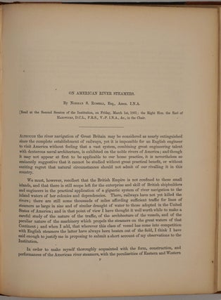 Transactions of the Institution of Naval Architects. Volume II of the periodical. Russell article "On American River Steamers"