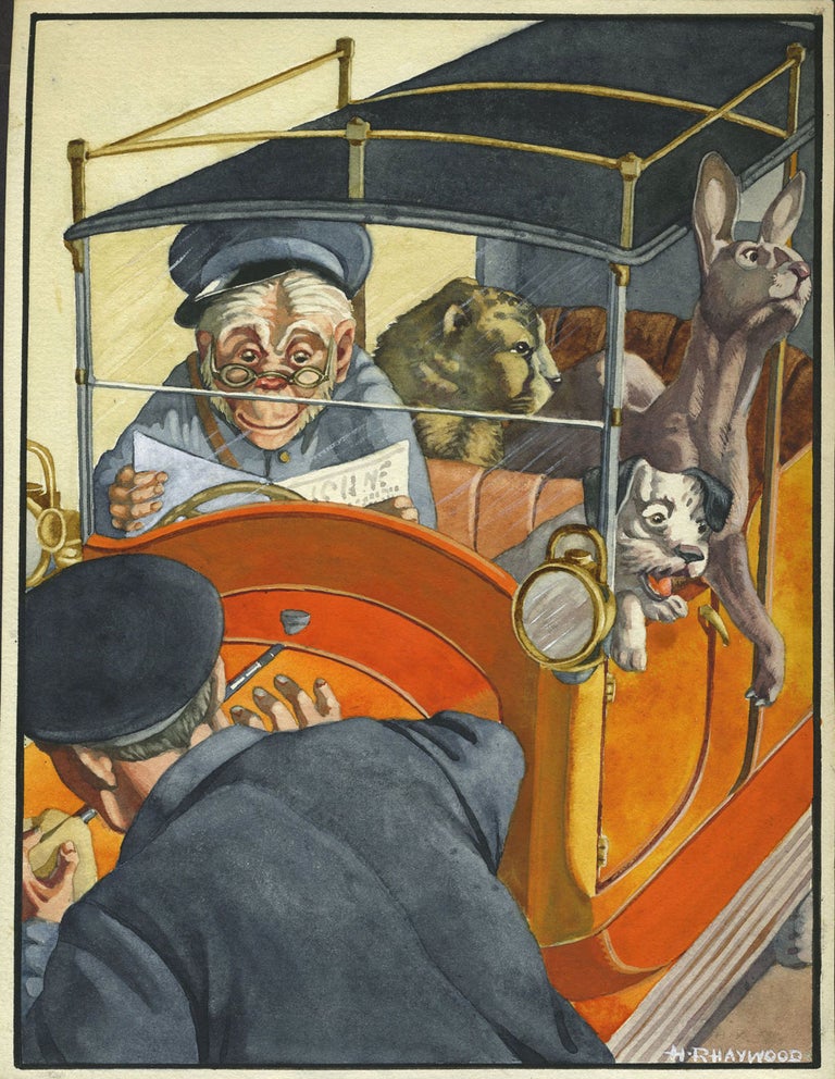 Item #24688 Kangaroo and animal friends, in chauffeured Model T. Illustration. H. R. Haywood.