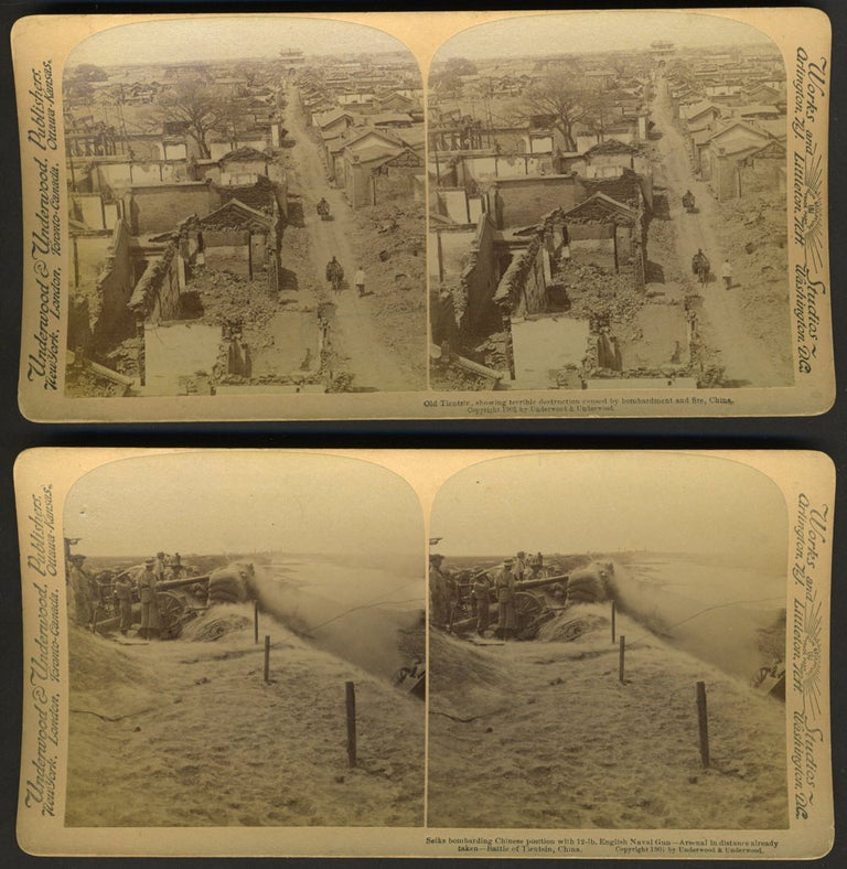 Item #24732 China: 2 Underwood & Underwood Stereoscopic views of Battle of Tientsin. China, Photography.