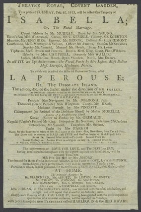 Item #24761 'La Perouse; Or, the Desolate Island'. Theatre Royal, Covent Garden, February 23,...