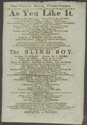 Item #24764 'La Perouse, Or the Desolate Island'. Theatre Royal, Covent Garden, Nov. 22, 1810. ...