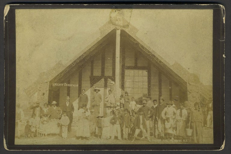 Item #24771 "Native Meeting House, NZ". Albumen photograph Christmas card. New Zealand, Photography, Christmas.