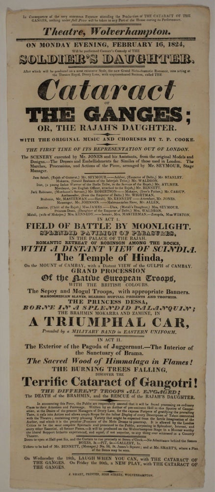 Item #24773 'Cataract of the Ganges...'. Theatre, Wolverhampton, February 16, 1824. Playbill. Theater, India.