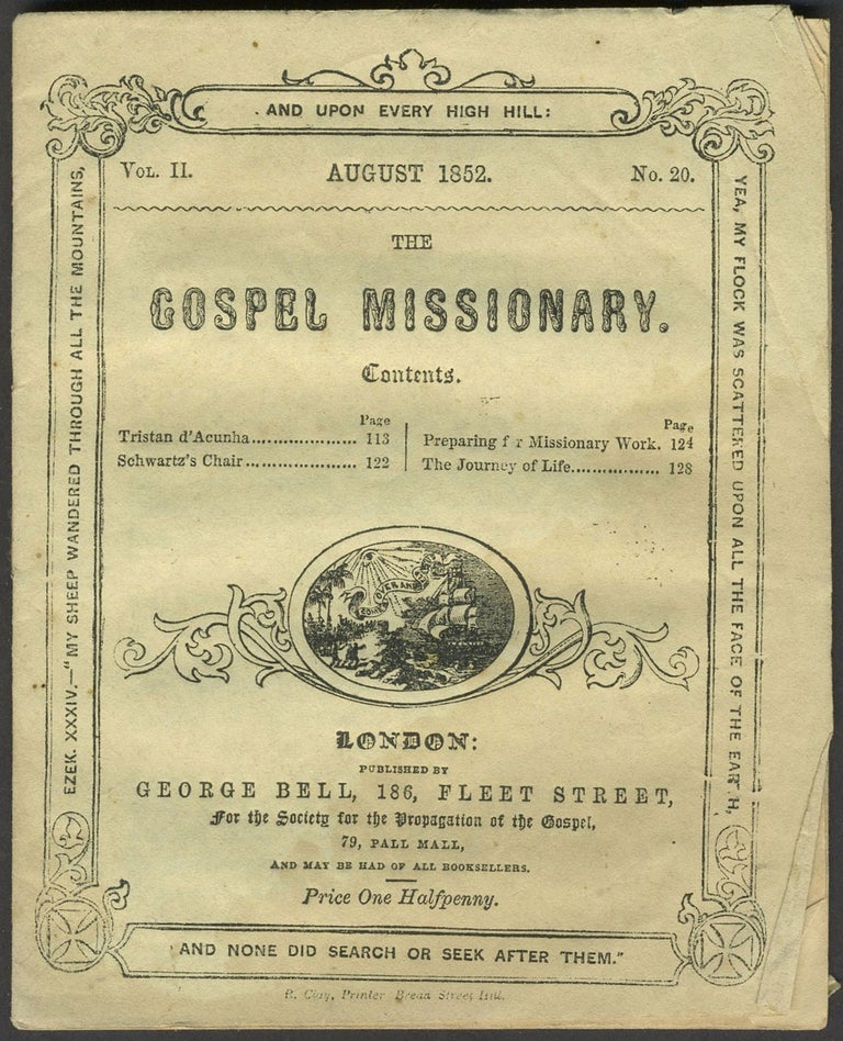 Item #24819 The Gospel Missionary, August 1852. Tristan da Cunha.