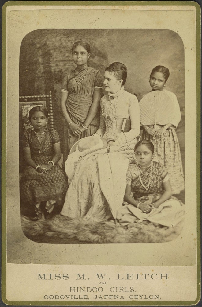 Item #24875 Miss M. W. Leitch and Hindoo Girls. Oodoville, Jaffna Ceylon. Photograph, Sri Lanka, Missions.