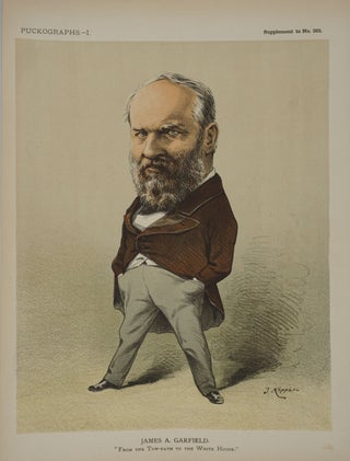 "Puckographs I, James A. Garfield", with cabinet card portrait and 3 other items.