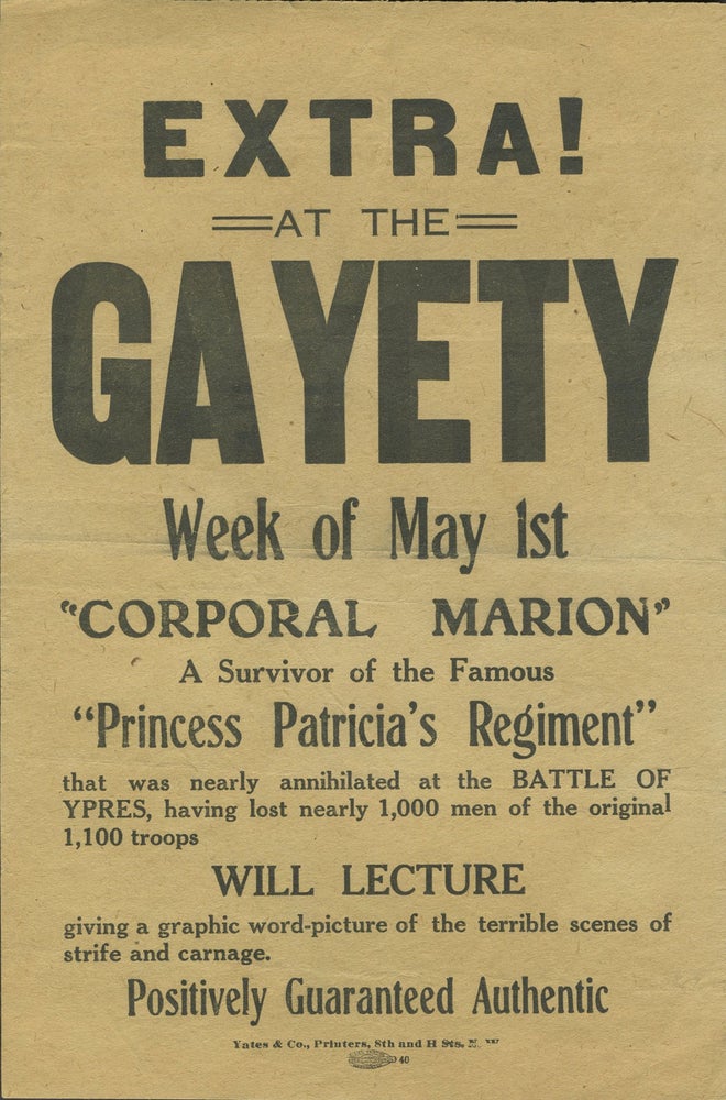 Item #24952 "Corporal Marion", A Survivor of the ... Battle of Ypres". W.W.I propaganda handbill. W W. I., Canada.
