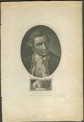 Item #25043 Captain Cook. Stipple engraved portrait with Death of Cook vignette. John Chapman,...