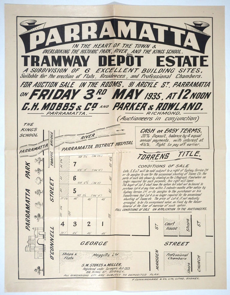 Item #25045 Parramatta Tramway Depot Estate. Subdivision broadside. Australia Land subdivision poster.