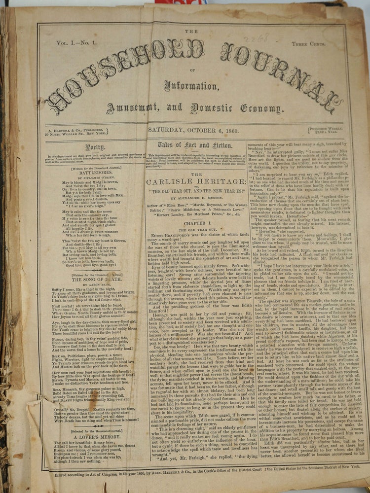 Item #25060 The Household Journal of Information, Amusement, and Domestic Economy Vol. 1 No. 1 - No. 25.