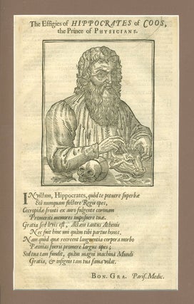 The Effigies of Hippocrates of Coos, the Prince of Physicians. Woodblock portrait.