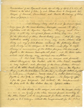 Item #25072 An American Contract to Sell Guns in South America during the Paraguayan War. Hiram...