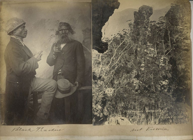Item #25073 "Black Trackers", aborigines, [with] 'Pulpit Rock, Mt. Victoria', 'Rock of Ages', 'The Orphan, Katoomba'. Photographs. Australia, Photography.