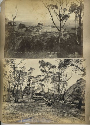 "Black Trackers", aborigines, [with] 'Pulpit Rock, Mt. Victoria', 'Rock of Ages', 'The Orphan, Katoomba'. Photographs.