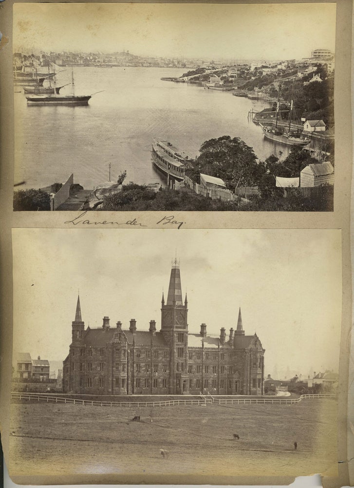 Item #25081 Sydney images: "Lavender Bay", "St. Andrews College", "Government House". Albumen photographs. Charles Bayliss.