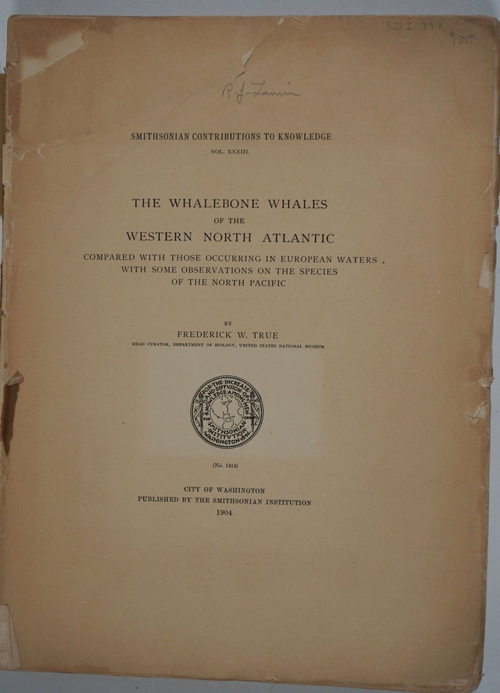 Item #25086 The Whalebone Whales of the Western North Atlantic Compared with Those in European Waters With Some Observations on the Species of the North Pacific. Frederick True.
