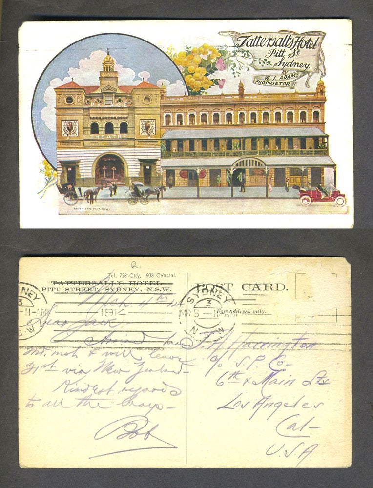 Item #25112 Tattersall's Hotel, Pitt St Sydney, W.J. Adams, postcard.