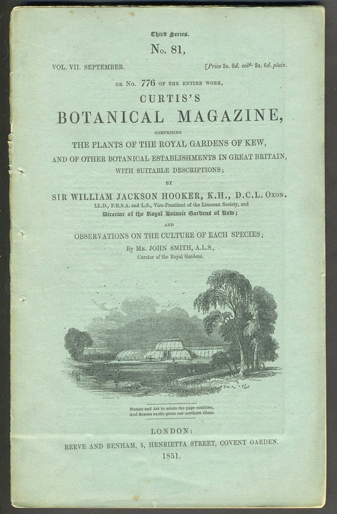 Item #25149 Curtis's Botanical Magazine, with 6 color engravings. Third Series, No. 81, Vol. VII. Sir W. J. Hooker, John Smith.