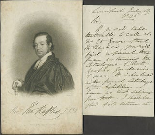 Item #25443 Autograph letter from Rev. Thomas Raffles to Mr. (William) Bullock, lending him a...