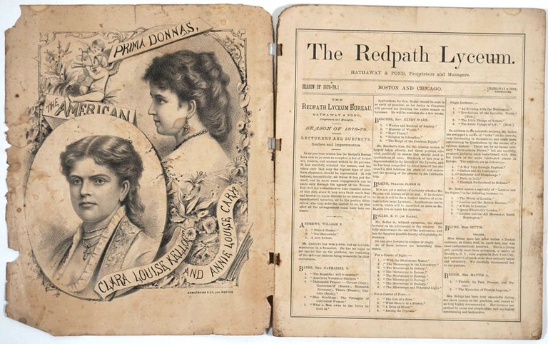 Item #25512 The Redpath Lyceum compilation of performances for the Season of 1878 - 1879. Including article on The Age of Gold & Yosemite Valley & a Susan B. Anthony impersonator performance. California Gold, Susan B. Anthony impersonator.