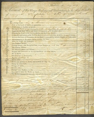 Item #25519 Bordeaux Account of Port Charges, Brokerage and Disbursements for the Ship 'Fidelia'...