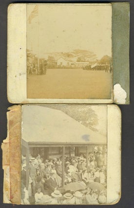Fiji/Suva personalized stereoviews, including an investiture ceremony, possibly Governor Thurston or Governor O'Brien.
